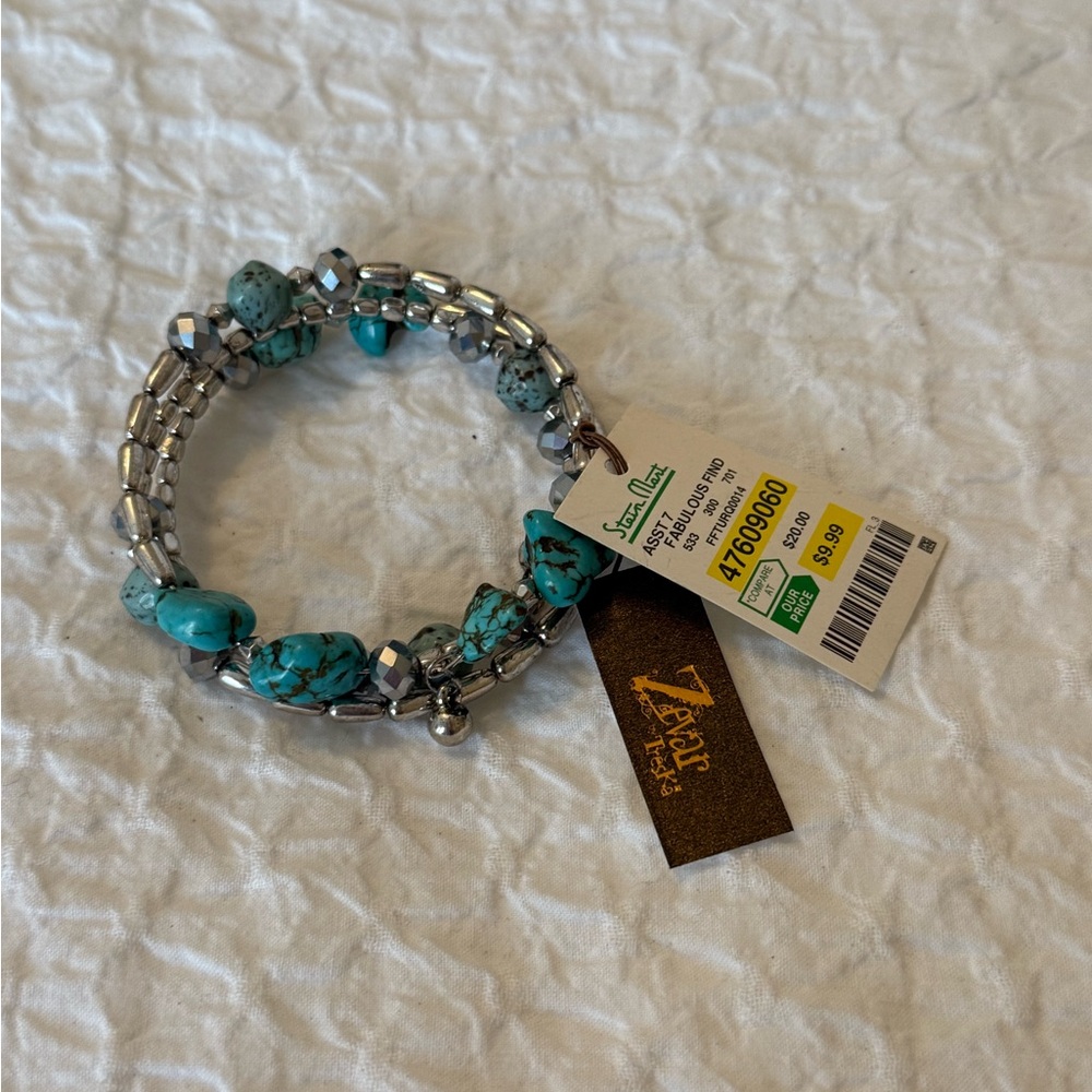 Turquoise & Silver Beaded Wrap Bracelet – NWT - Picture 4 of 8